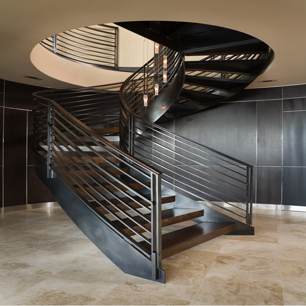 Stainless Steel Curved Staircase with Tempered Glass Panel PR-C21