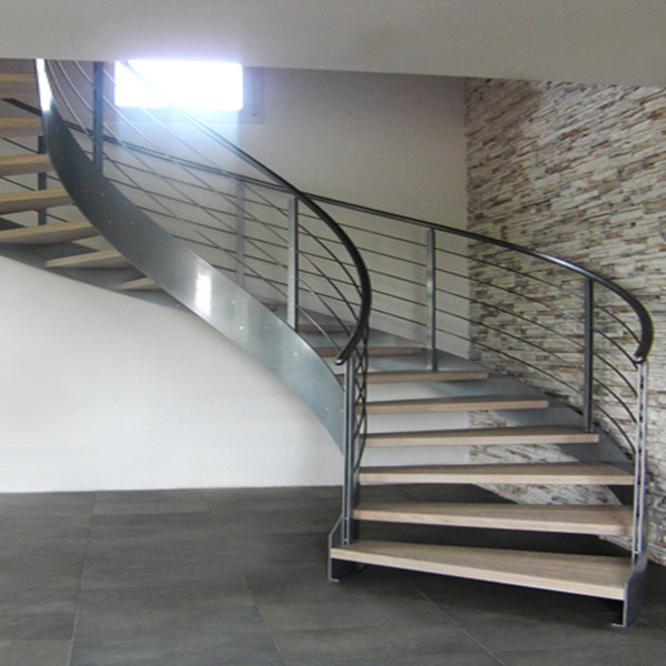 Stainless Steel Curved Staircase with Tempered Glass Panel PR-C21