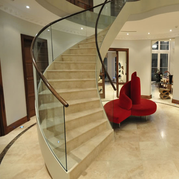 Popular Commerce Stainless Steel Glass Curved Staircase PR-C21