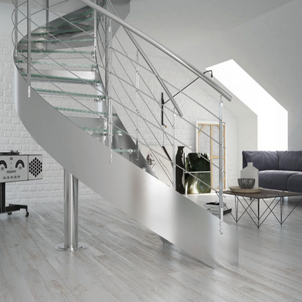 Circular Metal Staircase / Steel Glass Curved Stair PR-C26
