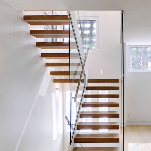 Floating Stair Solid Wood Treads Floating Stair Glass Balustrades and Wood Treads Floating Staircase PR-F04