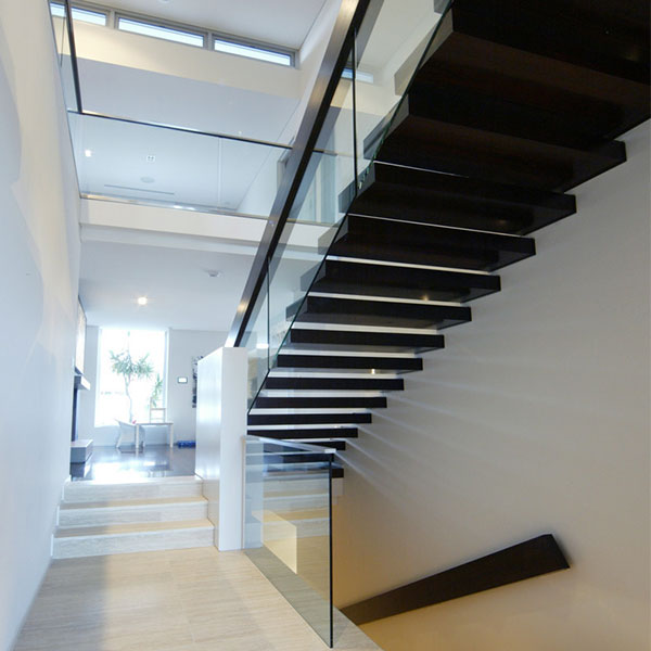 Contemporary Floating Staircase with Wood Tread Invisible Stringer Straight Stairs PR-F07