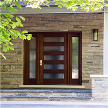 Entrance swing solid wooden door with tempered glass 
