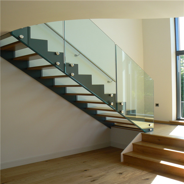 Frameless Toughened Glass Timber Tread Exterior Straight Staircase PR-L03