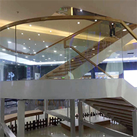 Guangzhou Shopping Mall Glass Railing Wood Treads Staircase Project