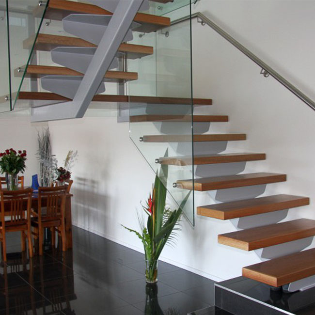 J High-end customized solo stringer staircase carbon steel staircase