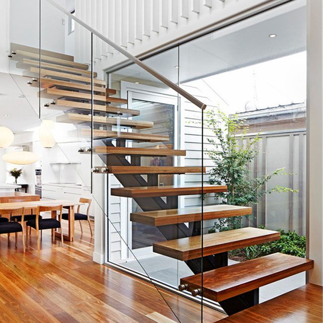 J solo stringer staircase glass balustrade carbon steel staircase 