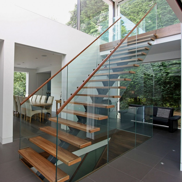 J glass staircase carbon steel staircase